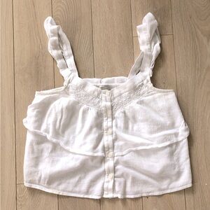 American Eagle Outfitters Lace Detailed Tiered Ruffle Top in White Size M